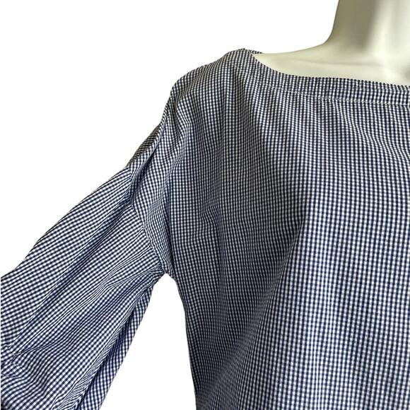 Max‎ Jeans Women Top S Blue Small Checkered Tiered Puff Sleeve Back Tie Preppy - Picture 7 of 14